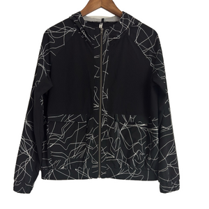 Fabletics Women’s Jiae Black & White Jacket Stretchy Full Zip Hooded Size Large